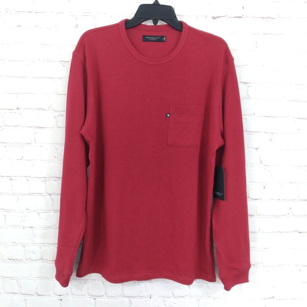 Junk Food Clothing Sweater Mens Medium Red Long Sleeve Pocket Crew Neck Pullover
